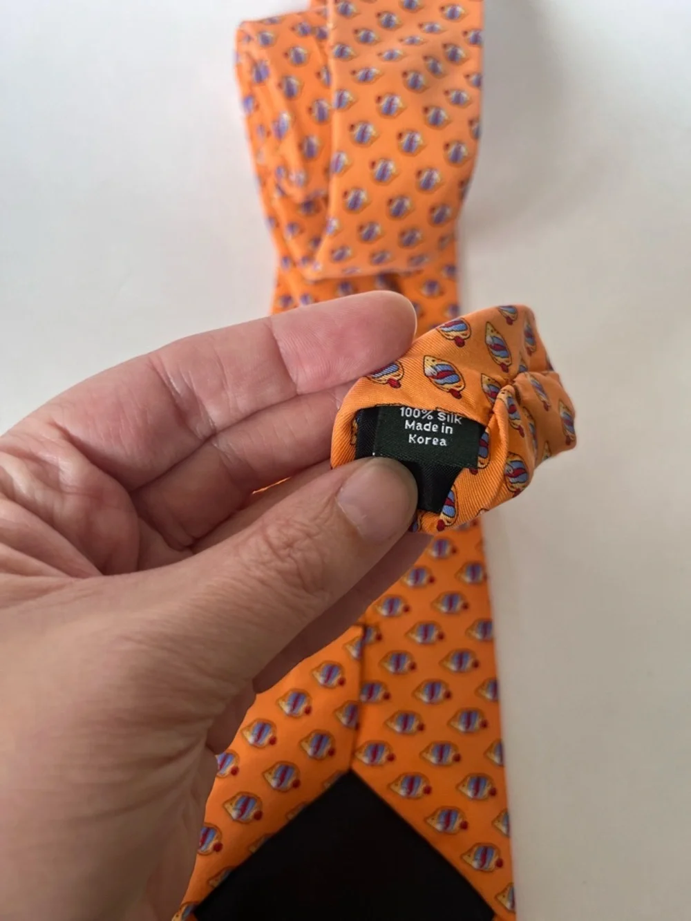 J. Crew Silk Tie Fish Pattern Orange